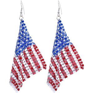 Women's Patriotic Independence Day 4th of July Drop Dangle American Flag Earring